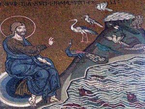 God calling forth life from the waters mosaic