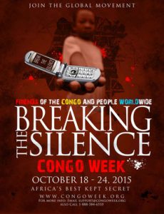 Movie cover of Breaking the Silence. Red cover with a person from the Congo holding a cellphone.